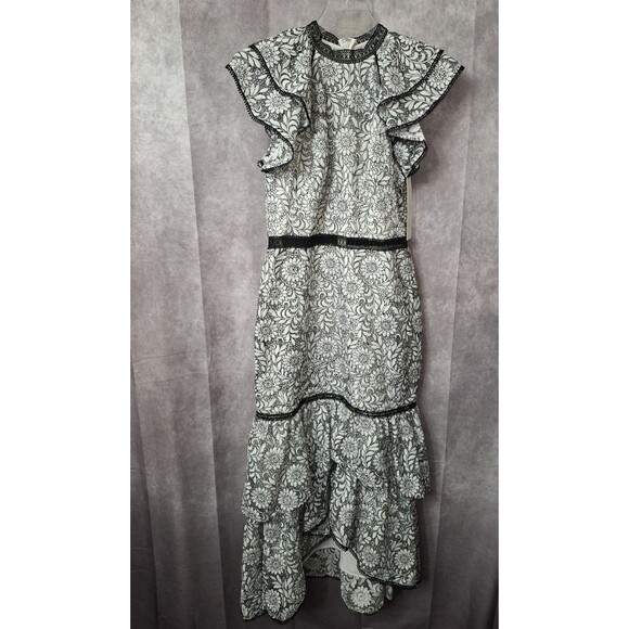 NWT Anthropologie Monique Lhuillier Tiered Lace Gown Sz 8 Floral High Low Formal - Picture 2 of 16